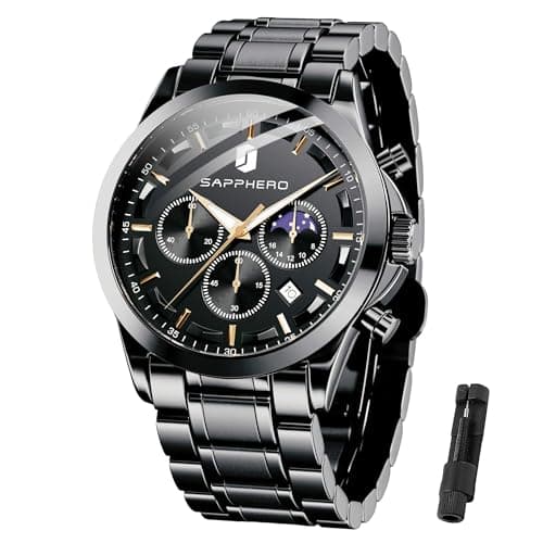 Image of BY BENYAR Men's Watches Chronograph Stainless Steel Watch Analogue Quartz Waterproof Date Business Casual Black Wrist Watches Gift for Men