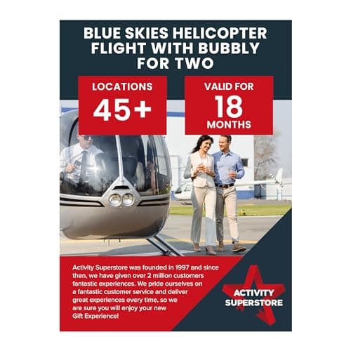 Image of Activity Superstore Blue Skies Helicopter Flight with Bubbly for Two, Days out Gifts, Experience Day Voucher, Flying Experience, Birthday Gifts
