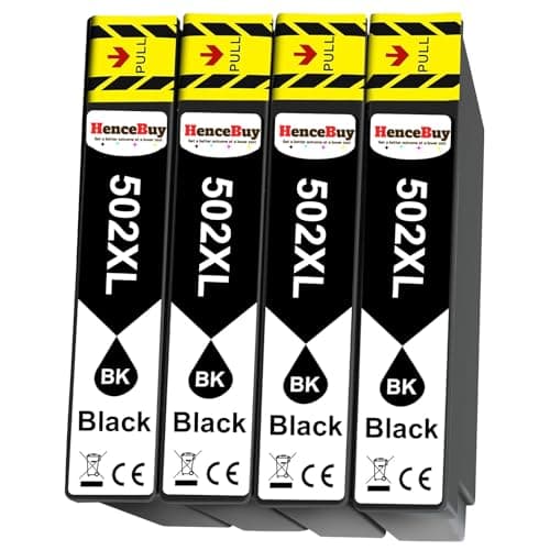 Image of HenceBuy 502 XL Black Ink Cartridges Compatible for Epson 502XL Multipack for Epson Expression Home XP-5100 XP-5105 XP-5150 XP-5155 Workforce WF-2860 WF-2865 WF-2880 Printer (4 Black)