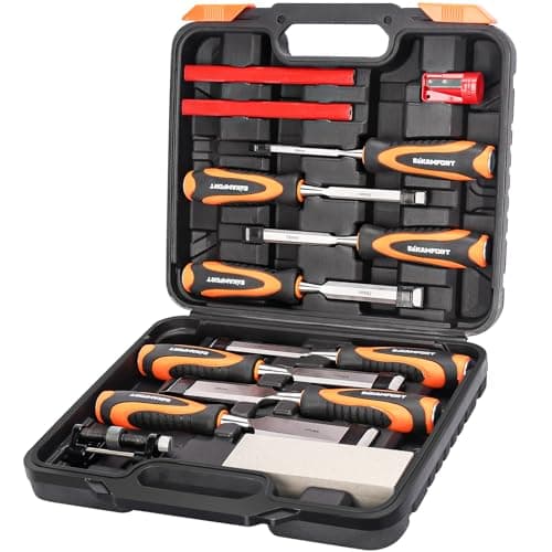 Image of Ezkamfort 13-Piece Chisel Sets, Chisel Set, Wood Chisel Set, Wood Chisel Sets, Chisels Set with Sharpening Stone, Honing Guide and Storage Case
