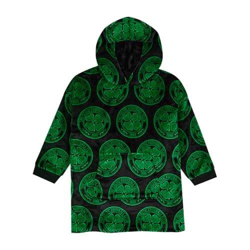 Image of Celtic F.C. Reversible Fleece Hoodie For Kids | Boys Oversized Hooded Lounge Gown | Soft Fleece Blanket | Celtic Football Gift for Boys | One Size Fits All Age 7-13 Years