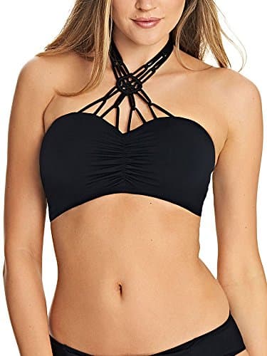 Image of Freya Womens Macrame Underwire Padded Bandeau Bikini Top, 34E, Black
