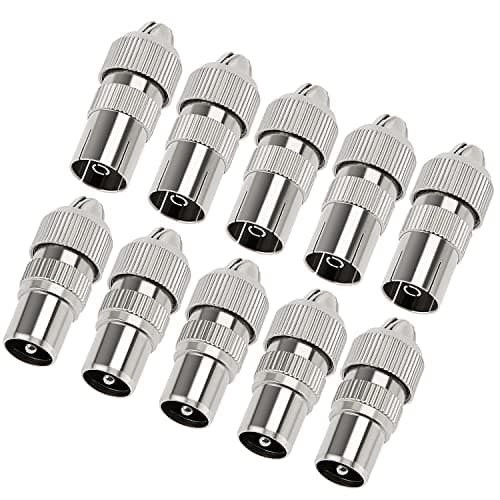 Image of KUOQIY 10 PCS Metal TV Aerial Coaxial Plug, 5 Male & 5 Female TV Aerial Coaxial Cable Connector Adaptor, Nickel-Plated
