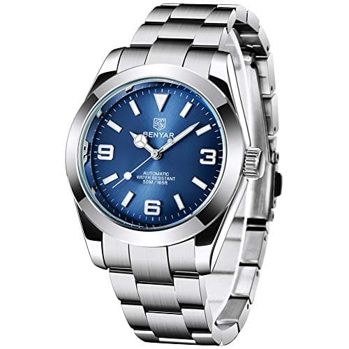 Image of TYBERLEY Men's Elegant 41MM Automatic Mechanical Watch Waterproof Stainless Steel Strap Luminous Casual Business Analog Wristwatch (blue-5177)