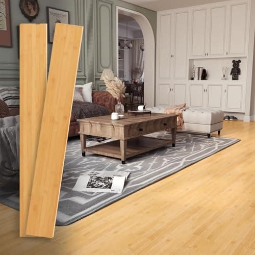 Image of Jeedeson Solid Bamboo Floor, Carbonised Design, Easy DIY Solid Wood Flooring Planks Interlocking for Living Room, Dining Room & Bedroom (2 Pieces, 40.15 Inches L x 5.11 Inches W x 0.6 Inches D)