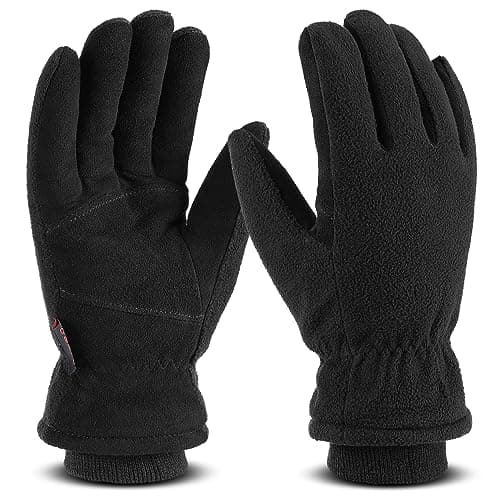 Image of OZERO Winter Warm Gloves: Windproof Waterproof Thermal Running Gloves Ski Gloves Deerskin Suede Palm Soft Polar Fleece Lined for Outdoor Running Cycling Skiing Hiking Driving Snowboarding (Black XL)
