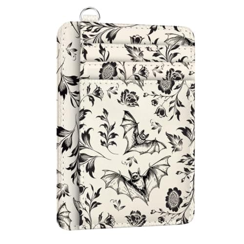 Image of peacoblue Credit Card Holder for Women - Bat and Damask PU Leather Slim Wallet with ID Window, 6 Card Slots, and Cash Pocket - Perfect for Travel and Gifts