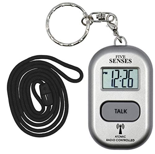Image of FIVE SENSES Atomic Talking Key Chain for Women Men Elderly Visually Impaired Cute Smart Keychain Multiple Alarm Clock Watch 1281S, silver, Casual