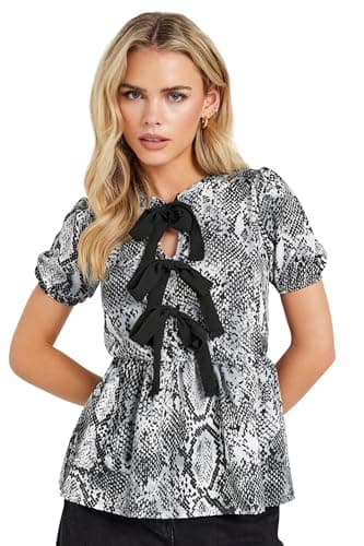 Image of PixieGirl Petite Grey Snake Print Tie Bow Top Petite