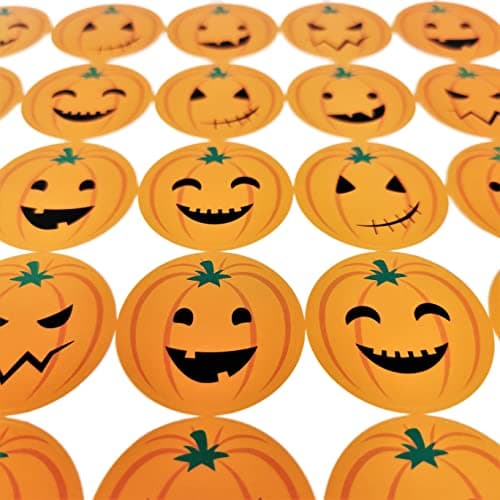 Image of 200 Halloween Pumpkin Stickers – 4cm Round Jack-o’-Lantern Faces – Trick or Treat Party Favours, Sweet Bags Cones, Children’s Crafts, Scrapbooking & Halloween Decorations