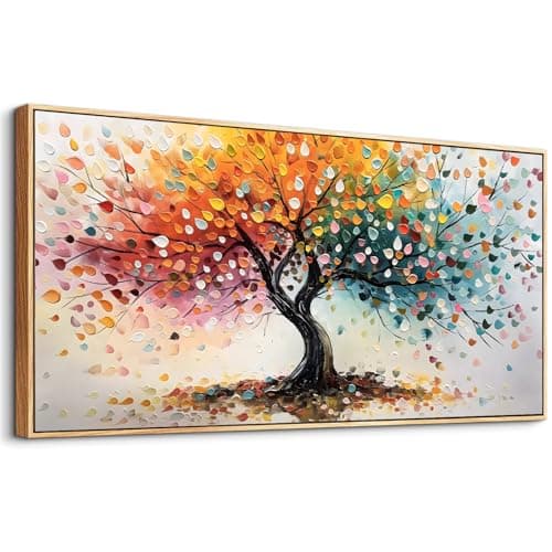 Image of MHARTK66 Wooden Framed Canvas Wall Art for Living Room Large, 20"x40" Colorful Tree of Life Modern Bedroom Decor Aesthetic, Pictures Prints Wall Decorations for Office Bathroom Hallway Dining Room