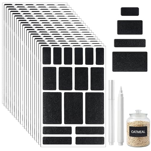 Image of 340 PCS Chalkboard Labels for Jars, Removable jar Labels Easy Peel Off, Jar Label for Food Containers, Storage Bin Bottle Label with 2 Liquid Chalk Markers