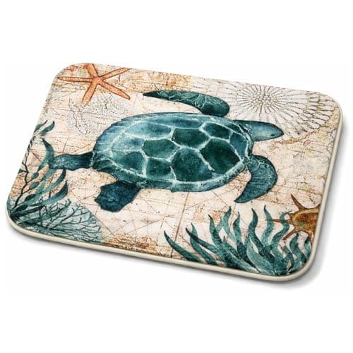 Image of Adalex Global Sea Animals Bath Mat - 40x60cm Bathroom Mat Memory Foam- Non-Slip Cute Bath Mats for Toilet and Shower - Soft and Absorbent Bath Rug (Turtle)