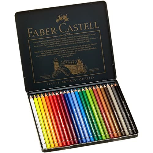 Image of Faber-Castell Art & Graphic Polychromos Colour Pencil, Multicoloured, Tin of 24, for Art, Craft, Drawing, Sketching, Home, School, University, Colouring