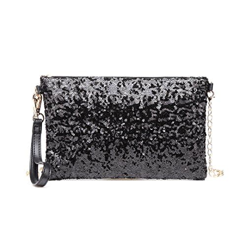 Image of Miss Lulu Mini Crossbody Bag for Women Clutch Chain Shoulder Bag Evening Party Shining Sequins Black