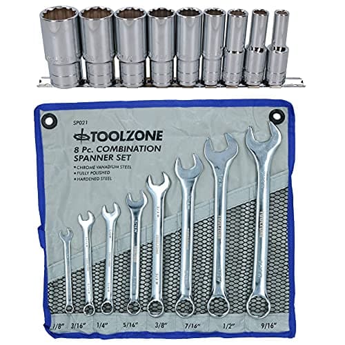 Image of AB Tools BSW British Whitworth Combination Spanner Wrench + Deep Sockets 17pc Set