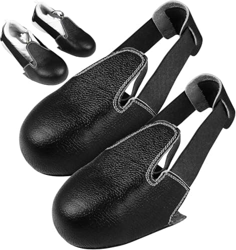 Image of Healifty Safety Shoes Covers 1 Pair Anti-Smashing Leather Safety Overshoes with Slip Resistant Sole & Steel Guard Protective Shoe Covers for Work Boots with Adjustable Strap for Size EUR 36-46
