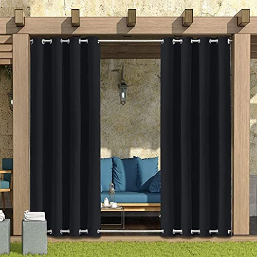 Image of MINGPINHUIUS Outdoor Curtains Waterproof w/ Grommet (Top & Bottom) - Garden Gazebo Patio Windproof Blackout Thermal Insulated Privacy Curtain for Pergola Porch Pool (Black, 1 Panel 52''x84'') (CL1)