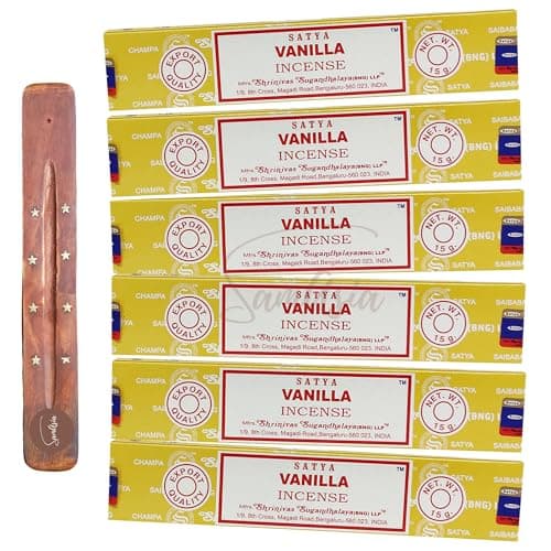 Image of Satya Nag Champa Vanilla Incense Sticks | x6 pack | with SAMASIA incense sticks holder | Used for Aromatherapy, Spa, Yoga, Weddings, Meditation, Healing, Positivity and Relaxation