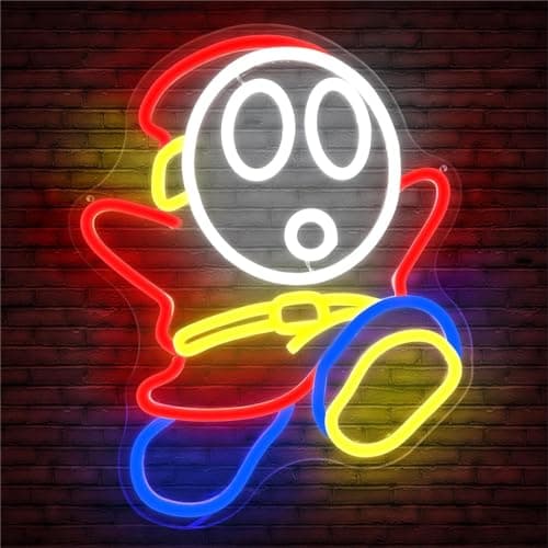 Image of Cheunyar Shy Guy Neon Sign Dimmable Led Mario Neon Sign for Wall Decor Mario Gaming Neon Light Signs Light Up Signs for Bedroom Game Room Man Cave Birthday Christmas Gifts for Gamer Teens Kids