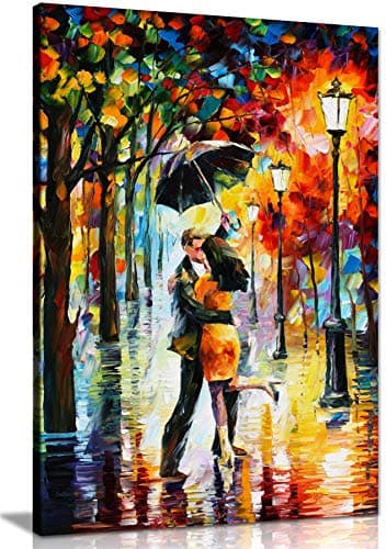 Image of Dance Under The Rain by Leonid Afremov Canvas Wall Art Picture Print for Home Decor (36x24)