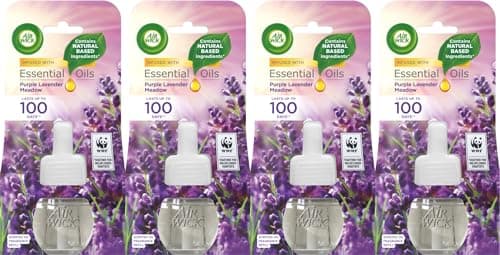 Image of Air Wick Plug in Diffuser Refill, Purple Lavender Meadow, Pack 4 x 19ml, Long Lasting Fragrance, Lasts up to 400 days, Plug in Air freshener