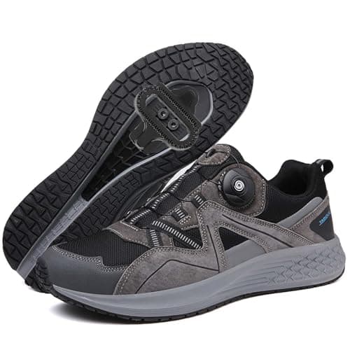 Image of PENXZT MTB Cycle Shoes for Mens Mountain Bike Cycling Shoes Compatible with 2-Bolts Pedals SPD Cleats Breathable Cycling Sneakers Biking Unisex,Gray,10.5 UK