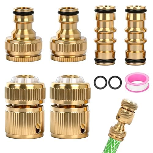 Image of 6 Pcs Brass Hose Connector Set, 1/2 Inch and 3/4 Inch 2-in-1 Garden Hose Tap Connector, Quick Connect Hose Pipe Fittings for Outdoor Tap, Washing Machine and Irrigation System