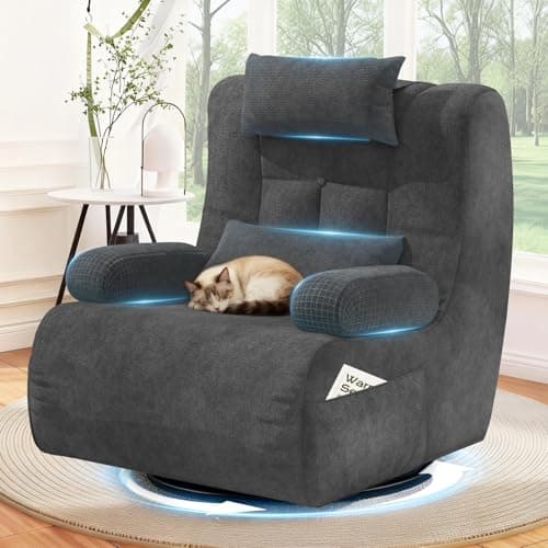 Image of YONISEE 3-In-1 Modern Armchair, 360° Swivel Armchair Upholstered Sofa Couch with 2 Extra Pillows, 2 Side Pockets, Soft Padded Seat, Oversized High Back Chair for Living Room, Home theater or Bedroom