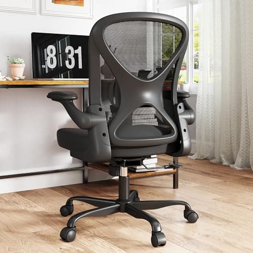 Image of Keratee Ergonomic Mesh Office Chair with Adjustable Lumbar Support & Flip-up Arms, Breathable Computer Home Desk Chair with 360 & Height Adjustment, Black