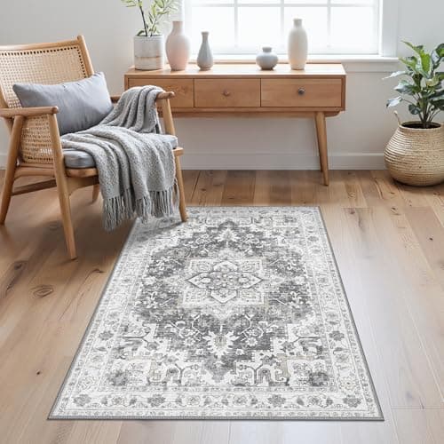 Image of GENIMO Washable Runner Rug 80x150cm - Soft No Pile Non-Slip Grey Bedroom Carpet Runners, Durable, Easy Clean Rug for Hallway, Bedroom
