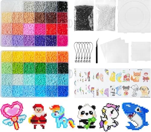 Image of AUAUY Mini Fuse Beads Kit, 26000pcs 2.6mm Iron Beads Set for Kids, 48 Colors DIY Art Craft Fuse Beads, Bead Melting Craft Kit with 2 Pegboards, 14 Pattern Cards, Tweezers, Ironing Paper & 6 Keyring