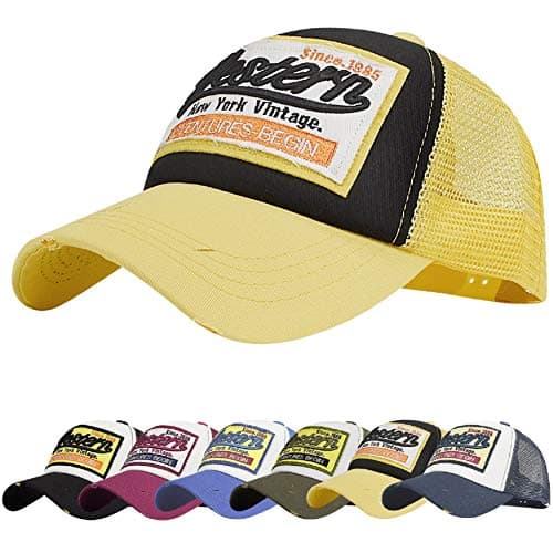 Image of UMIPUBO Baseball Cap Mesh Hats for Men Women Unisex Embroidered Letter Patch Casual Hats Hip Hop Sun Hats (Yellow)