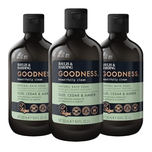 Image of Baylis & Harding Goodness Oud, Cedar & Amber Bath Soak, 500 ml (Pack of 3) - Vegan Friendly