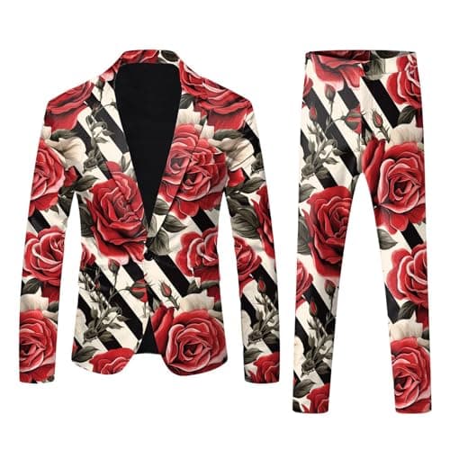 Image of RUMAOZIA Rainbow Suits 2-Piece Men's Suit Jacket and Suit Trousers Neon Coloured Blazer Trousers Suits Slim Fit Men's Suit Two Piece Party Men's Suits Carnival Costume Rainbow Funky Suits Suit, Z01