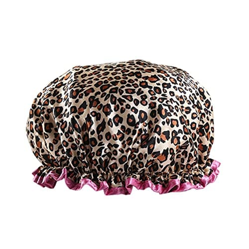 Image of Reusable Waterproof Shower Cap - Double Thick, Leopard Red Border - Ideal for Bath & Shower - (1 Piece)