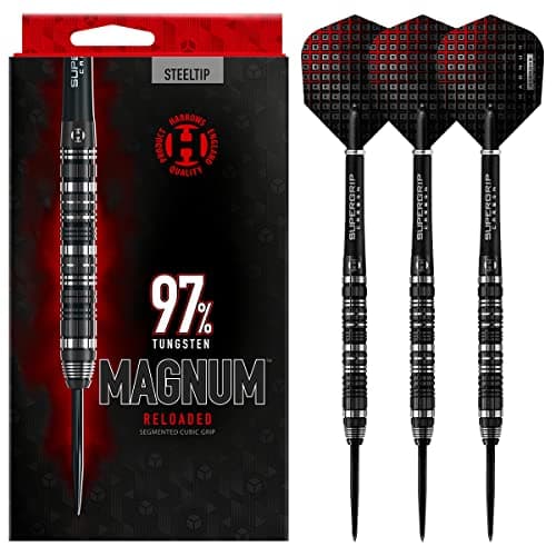 Image of Harrows Magnum Reloaded 97% Tungsten Steel Tip Darts Set 22g - Includes Slim Parallel Barrel, Silver Supergrip Carbon Midi Shafts & New 100 Micron Prime flights (22g)