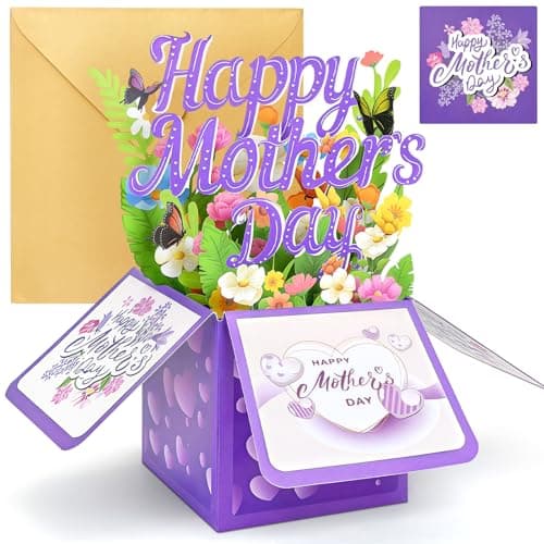 Image of YianHien Mothers Day Card for Mum, Pop Up Mothers Day Card with Floral & Butterfly Design, Happy Mother’s Day Cards for Mummy Nanny Grandma Mothers Day Gifts