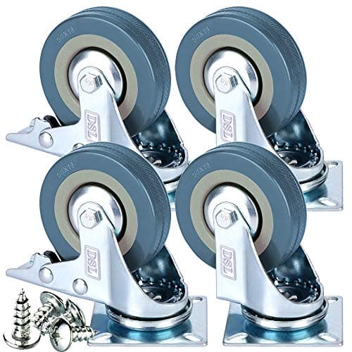 Image of DSL Heavy Duty Braked 50mm Swivel Castor Wheels Trolley – Caster Wheels Set of 4 – Rubbered Castors for Furniture – Upto 200KG + Free Fitting