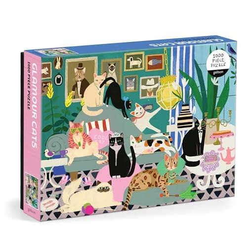 Image of Galison Glamour Cats – 1000 Piece Jigsaw Puzzle Featuring Beautiful Artwork Of Fancy Cats In Repose