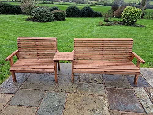 Image of Churnet Valley WOODEN GARDEN CHAIRS, COMPANION SET, BISTRO SET, SITS 5, WOODEN BENCH, STRAIGHT TRAY