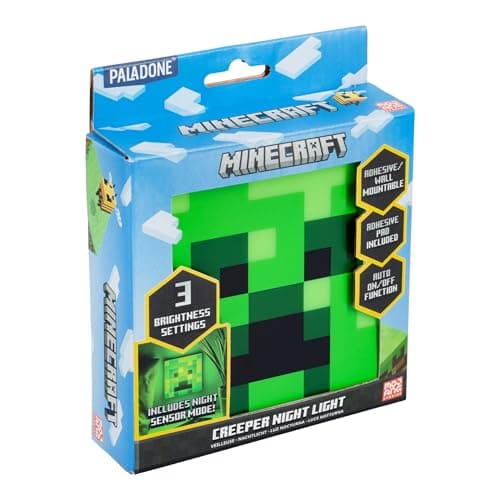 Image of Paladone Minecraft Creeper Night Light, Night Sensor Function, Portable, Adhesive Backing for Wall Placement, Officially Licensed Gift and Bedroom Decor for Minecraft Fans