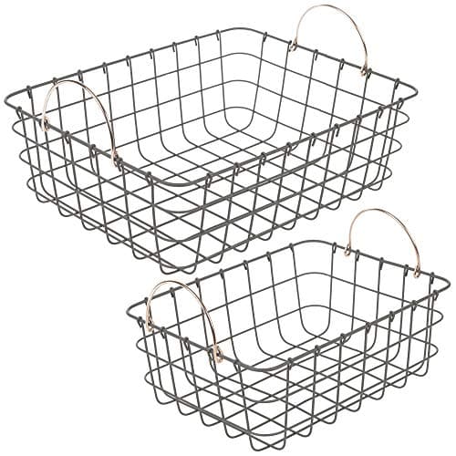 Image of URBNLIVING Set Of Two Rectangular Metal Wire Smart Storage Baskets With Rose Gold Handles
