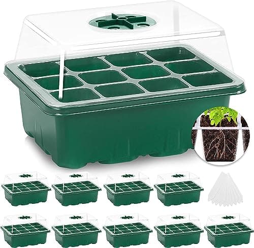 Image of MIXC Seed Trays, 10 Pack 120 Cells Seed Tray for Seedlings Reusable Seed Trays with Lids, propagators for plants, Germination Trays Kit Plastic for Greenhouse/Garden Green