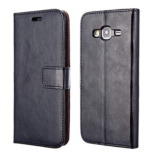 Image of AMAZE!UK Compatible With Samsung Galaxy J3 2016 Case Black Premium Leather Protective Slim Shockproof Wallet Flip Phone Cover (Galaxy J3 2016) Card Holder, Kick Stand, Magnetic Closure