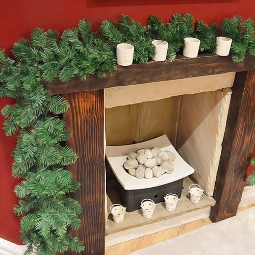 Image of 270 cm (9ft) Green Garland Christmas for Home Decoration, Artificial Garlands Christmas for Xmas Tree Stairs Fireplaces Garden Decor, Plain Garland
