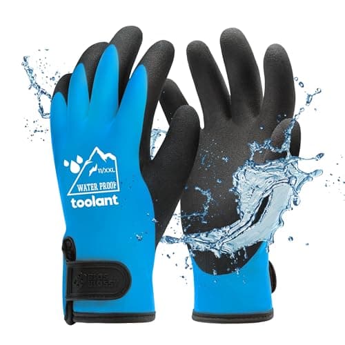 Image of toolant 100% Waterproof Gloves for Men and Women, Winter Work Gloves for Cold Weather, Touchsreen, Thermal Gloves for Fishing, Gardening and Working in Freezer, With Grip, Blue, XX-Large