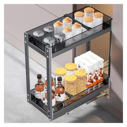 Image of GTHTUHFD 2-Tier Pull-Out Cabinet- Slim Spice Rack For Narrow Spaces -Out Wire Baskets For Pantry Kitchen & Bathroom Storage Solution,Black-300