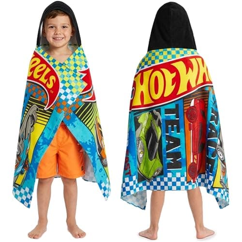 Image of Get Trend Hot Wheels Hooded Towels for Boys, Cotton Bath & Beach Towel Poncho, Soft & Absorbent Hooded Kids Shower Swimming Wrap & Changing Robe, Travel & Holiday Essentials (Multi Hot Wheels)