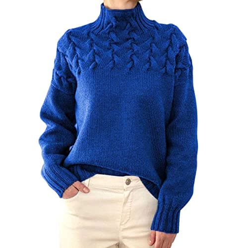 Image of Generisch Women's Knitted, Turtleneck Sweater, Women's Winter Thick Jumper, Soft, Warm, Long Jumper, Loose Chunky Knit Jumper, Cuddly Knitted Jumper, Leisure Knitted Jumper, Stand-Up Collar Sweatshirt